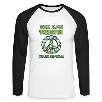 AfD verbieten für Liebe und Frieden - Gegen Nazis - Unisex Baseballshirt langarm - Weiß/Schwarz - Vorne - Nik (191cm)