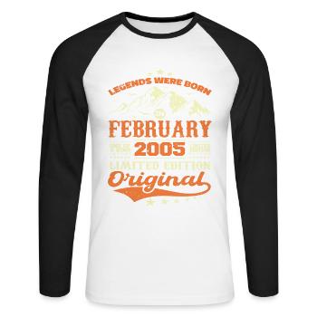 Cadeau Anniversaire 19 ans Nées En Février 2005 - T-shirt baseball manches longues Homme - blanc/noir - Devant - Nik (191cm)
