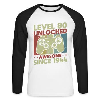 Level 80 Unlocked - Unisex Long Sleeve Baseball T-Shirt - white/black - Front - Nik (191cm)
