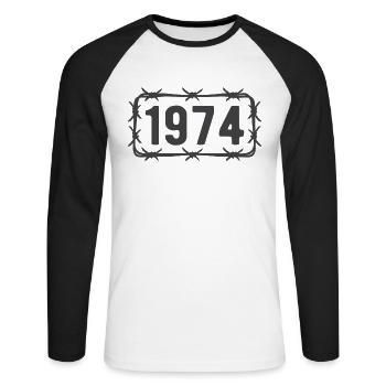Anniversaire Vintage 1974 fil de fer barbelé - T-shirt baseball manches longues Homme - blanc/noir - Devant - Nik (191cm)