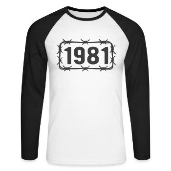 Anniversaire Vintage 1981 fil de fer barbelé - T-shirt baseball manches longues Homme - blanc/noir - Devant - Nik (191cm)