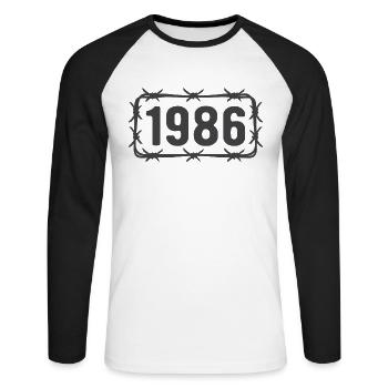 Anniversaire Vintage 1986 fil de fer barbelé - T-shirt baseball manches longues Homme - blanc/noir - Devant - Nik (191cm)