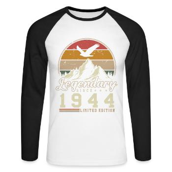 Legendary Since 1944 Vintage Birthday Gift - Unisex Long Sleeve Baseball T-Shirt - white/black - Front - Nik (191cm)