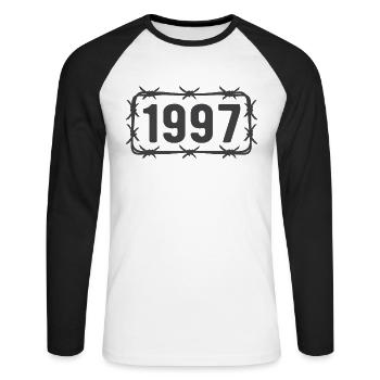Geburtstag Jahrgang 1997 Stacheldraht - Unisex Baseballshirt langarm - Weiß/Schwarz - Vorne - Nik (191cm)
