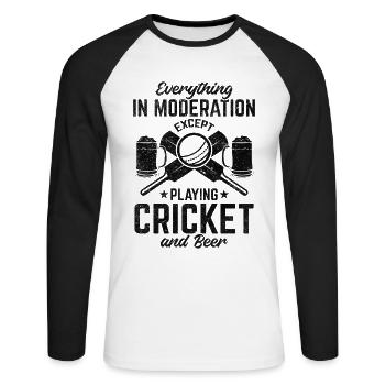 Everything In Moderation Except playing Cricket an - Unisex Long Sleeve Baseball T-Shirt - white/black - Front - Nik (191cm)