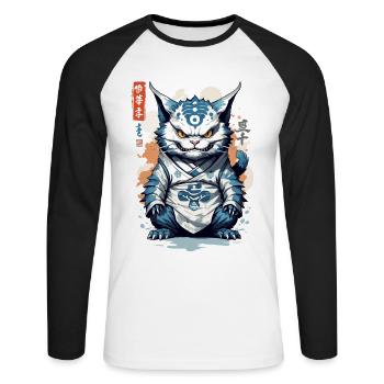 Yokai Cat Ukiyo-E Vintage Streetwear Cat Style - Unisex Long Sleeve Baseball T-Shirt - white/black - Front - Nik (191cm)