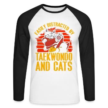 Facilement distrait par le taekwondo et les chats - T-shirt baseball manches longues Homme - blanc/noir - Devant - Nik (191cm)