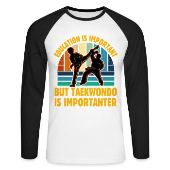L’éducation est importante, mais le taekwondo est important - T-shirt baseball manches longues Homme - blanc/noir - Devant - Nik (191cm)