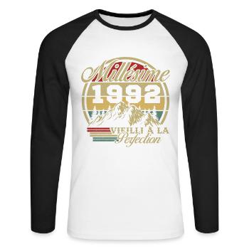 Vintage 1992, Vintage 1992 Birthday Gift - Unisex Long Sleeve Baseball T-Shirt - white/black - Front - Nik (191cm)