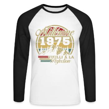 Vintage 1975, Vintage 1975 Birthday Gift - Unisex Long Sleeve Baseball T-Shirt - white/black - Front - Nik (191cm)
