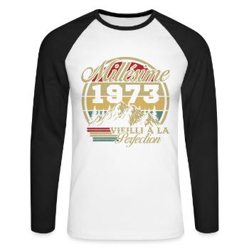 Vintage 1973, Vintage 1973 Birthday Gift - Unisex Long Sleeve Baseball T-Shirt - white/black - Front - Nik (191cm)