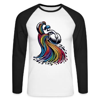 Wassermann Sternzeichen Elegantes Regenbogen-Design - Unisex Baseballshirt langarm - Weiß/Schwarz - Vorne - Nik (191cm)
