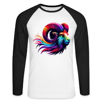 Aries Zodiac Sign Vibrant Rainbow Design - Unisex Long Sleeve Baseball T-Shirt - white/black - Front - Nik (191cm)