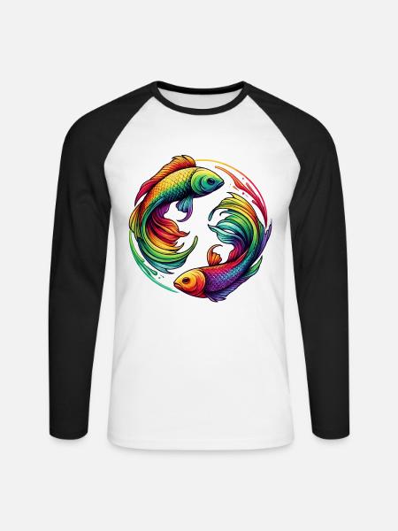 Fische Sternzeichen Rätselhaftes Regenbogen-Design - Unisex Baseballshirt langarm - Weiß/Schwarz