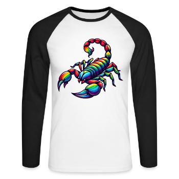 Scorpio Zodiac Design in Vivid Rainbow Hues - Unisex Long Sleeve Baseball T-Shirt - white/black - Front - Nik (191cm)