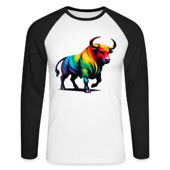 Taureau signe astrologique du zodiaque Vivid Rainbow Design - T-shirt baseball manches longues Homme - blanc/noir - Devant - Nik (191cm)
