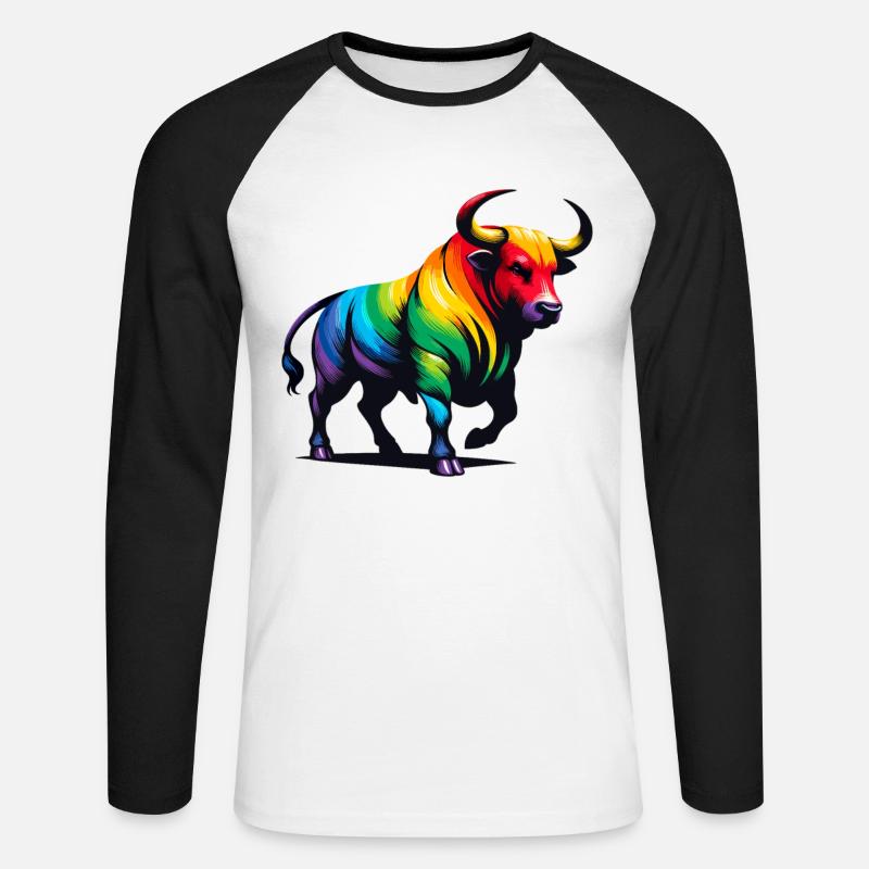 Stier Sternzeichen Sternzeichen Lebendiges Regenbogen-Design - Unisex Baseballshirt langarm - Weiß/Schwarz
