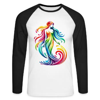 Signe astrologique du zodiaque Vierge Vibrant Rainbow Design - T-shirt baseball manches longues Homme - blanc/noir - Devant - Nik (191cm)