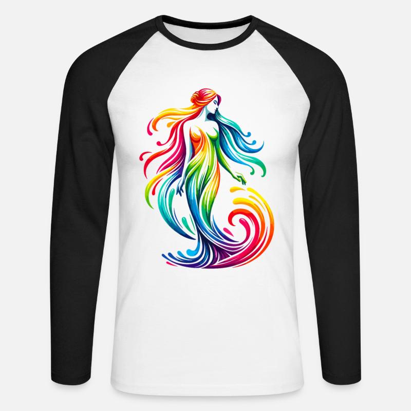 Jungfrau Sternzeichen Lebendiges Regenbogen-Design - Unisex Baseballshirt langarm - Weiß/Schwarz