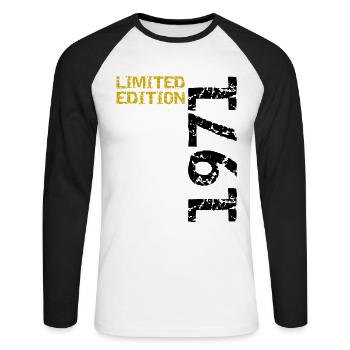 1971 édition limitée anniversaire cadeau femme mari - T-shirt baseball manches longues Homme - blanc/noir - Devant - Nik (191cm)