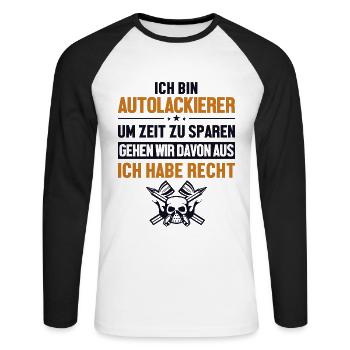Autolackierer hat immer Recht Automotive Vehicle - T-shirt baseball manches longues Homme - blanc/noir - Devant - Nik (191cm)