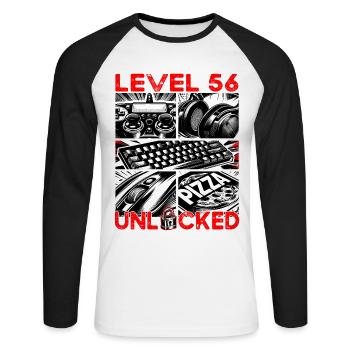 Birthday Level 56 Unlocked Gaming & Gamer - Unisex Long Sleeve Baseball T-Shirt - white/black - Front - Nik (191cm)