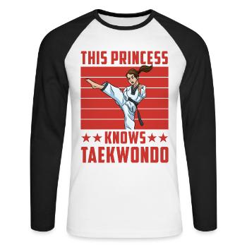 This Princess knows Taekwondo - Unisex Long Sleeve Baseball T-Shirt - white/black - Front - Nik (191cm)