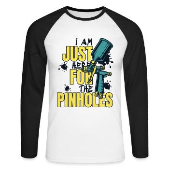Juste ici pour les trous d'épingle, spray pour voiture automobile - T-shirt baseball manches longues Homme - blanc/noir - Devant - Nik (191cm)