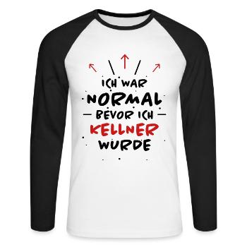 Kellner Spruch Restaurant Lustige Kellner Geschenk - Unisex Baseballshirt langarm - Weiß/Schwarz - Vorne - Nik (191cm)