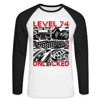 Geburtstag Level 74 freigeschaltet Gaming & Zocker - Unisex Baseballshirt langarm - Weiß/Schwarz - Vorne - Nik (191cm)