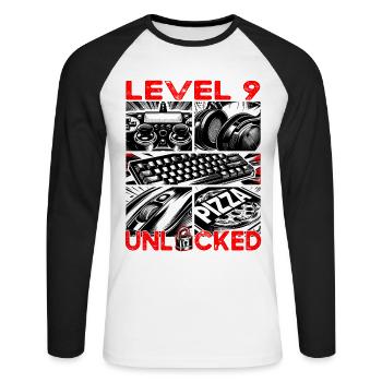 Geburtstag Level 9 freigeschaltet Gaming & Zocker - Unisex Baseballshirt langarm - Weiß/Schwarz - Vorne - Nik (191cm)
