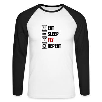 Manger, dormir, parapente, répéter le vol - T-shirt baseball manches longues Homme - blanc/noir - Devant - Nik (191cm)