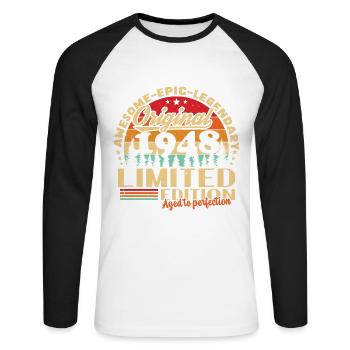 Original 1948 Vintage Birthday Gift - Unisex Long Sleeve Baseball T-Shirt - white/black - Front - Nik (191cm)