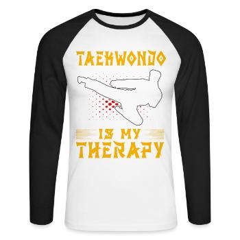 Le taekwondo est ma thérapie - T-shirt baseball manches longues Homme - blanc/noir - Devant - Nik (191cm)