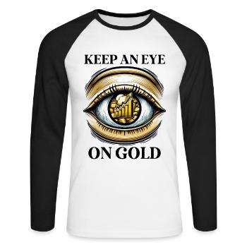 Trader d’or Forex Trader XAUUSD Trader - T-shirt baseball manches longues Homme - blanc/noir - Devant - Nik (191cm)