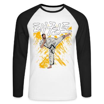 Taekwondo - Unisex Long Sleeve Baseball T-Shirt - white/black - Front - Nik (191cm)
