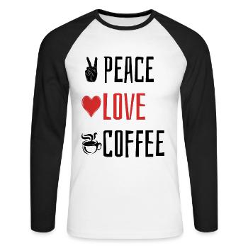 Peace Love Coffee - Heart - Unisex Long Sleeve Baseball T-Shirt - white/black - Front - Nik (191cm)
