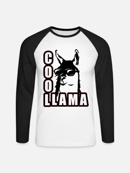 Cooles Lama mit Sonnenbrille - Unisex Baseballshirt langarm - Weiß/Schwarz