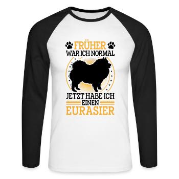 Spitz eurasier anciennement normal - T-shirt baseball manches longues Homme - blanc/noir - Devant - Nik (191cm)