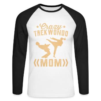 Maman folle de taekwondo - T-shirt baseball manches longues Homme - blanc/noir - Devant - Nik (191cm)