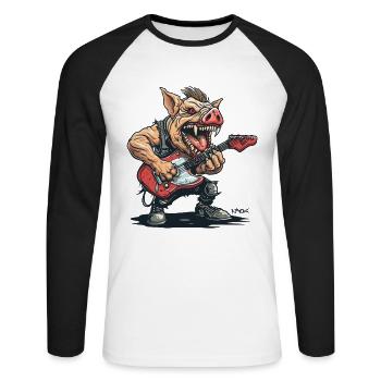 Punk Rock Music Guitar Pig - Unisex Long Sleeve Baseball T-Shirt - white/black - Front - Nik (191cm)