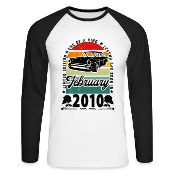 Anniversaire février 2010, Vintage février 2010. - T-shirt baseball manches longues Homme - blanc/noir - Devant - Nik (191cm)