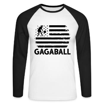 Gagaball Player Gagaball US Flag Gagaball - Unisex Baseballshirt langarm - Weiß/Schwarz - Vorne - Nik (191cm)