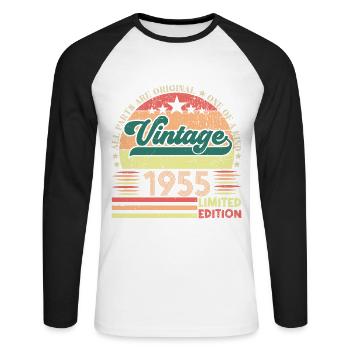 Retro 1955 Geburtstagsgeschenk. Jahrgang 1955. - Unisex Baseballshirt langarm - Weiß/Schwarz - Vorne - Nik (191cm)