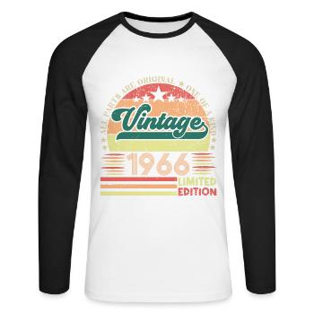 Retro 1966 Geburtstagsgeschenk. Jahrgang 1966. - Unisex Baseballshirt langarm - Weiß/Schwarz - Vorne - Nik (191cm)