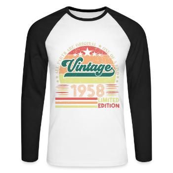Retro 1958 Geburtstagsgeschenk. Jahrgang 1958. - Unisex Baseballshirt langarm - Weiß/Schwarz - Vorne - Nik (191cm)