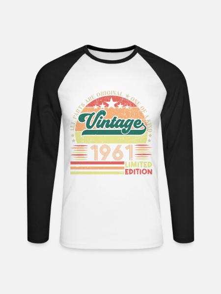 1961 Retro födelsedagspresent. Årgång 1961. - Långärmad basebolltröja herr - vit/svart