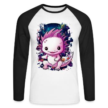 Axolotl - Unisex Baseballshirt langarm - Weiß/Schwarz - Vorne - Nik (191cm)
