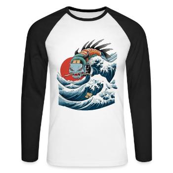 Lake Dragon Ukiyo-E Japan Vintage Aesthetic - Unisex Long Sleeve Baseball T-Shirt - white/black - Front - Nik (191cm)