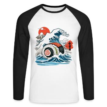 Japanische Sushi Rolle Vintage Ukiyo-E Design - Unisex Baseballshirt langarm - Weiß/Schwarz - Vorne - Nik (191cm)